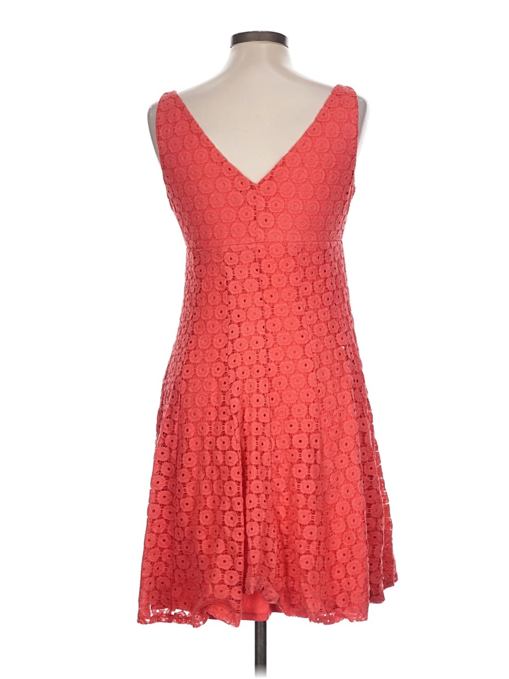 Glamour Coral Red Eyelet Lace Fit & Flare Cocktail Dress Size 10 V-Neck Like New - Picture 2 of 9